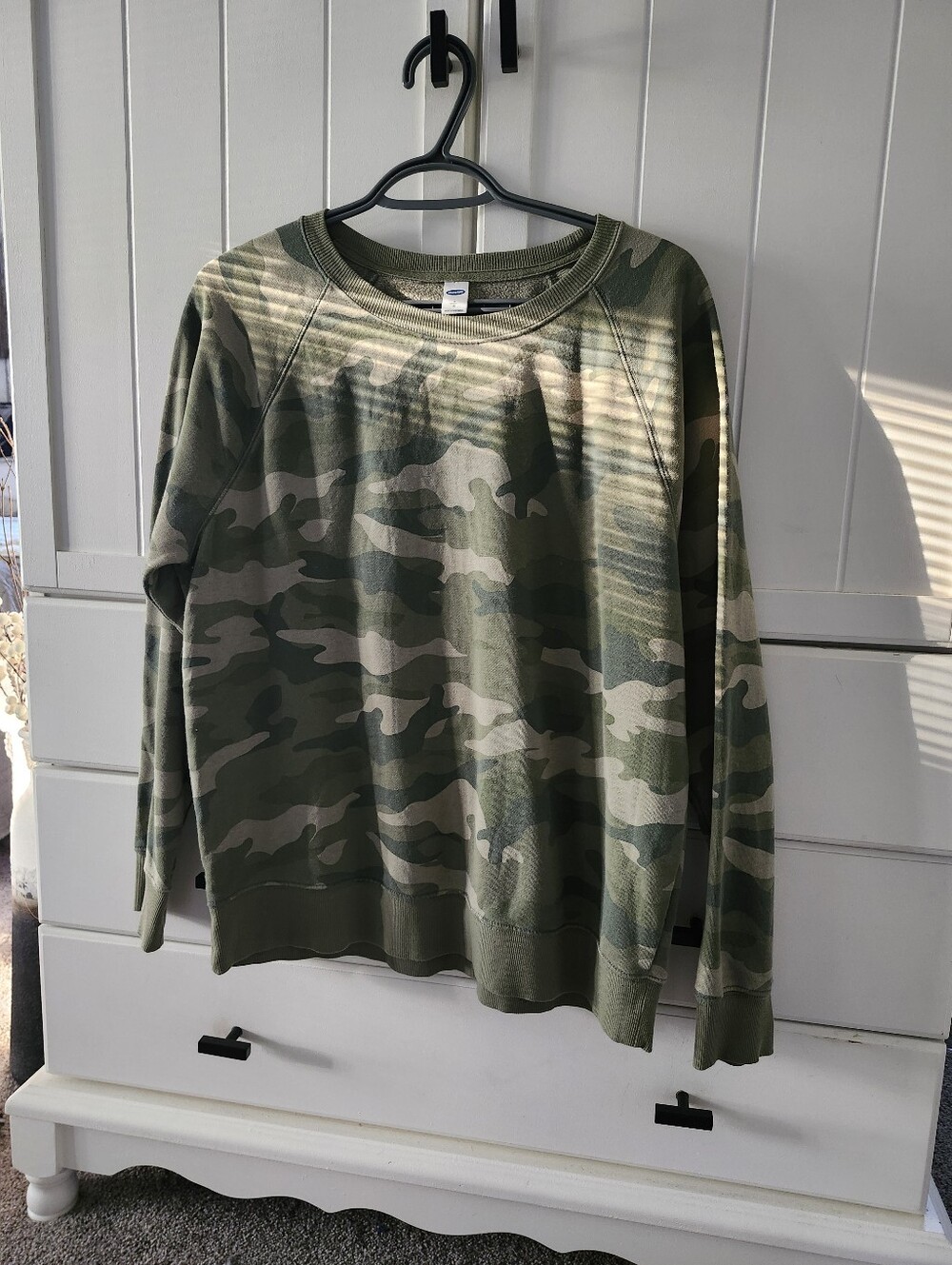 Old Navy Womens Green Camo Crewneck Sweatshirt Sz L